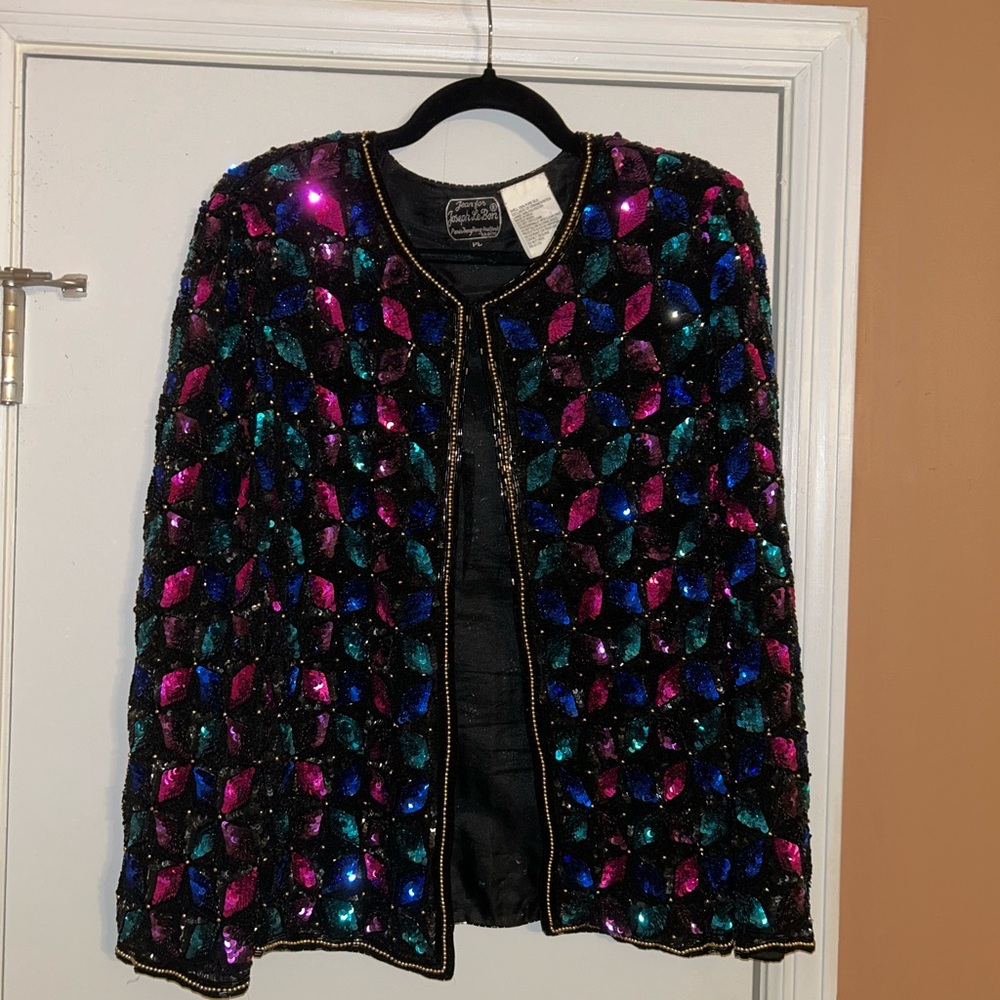 Vintage Jean for Joseph Le Bon PL 100% Silk Sequin Embellished Multicolor Jacket